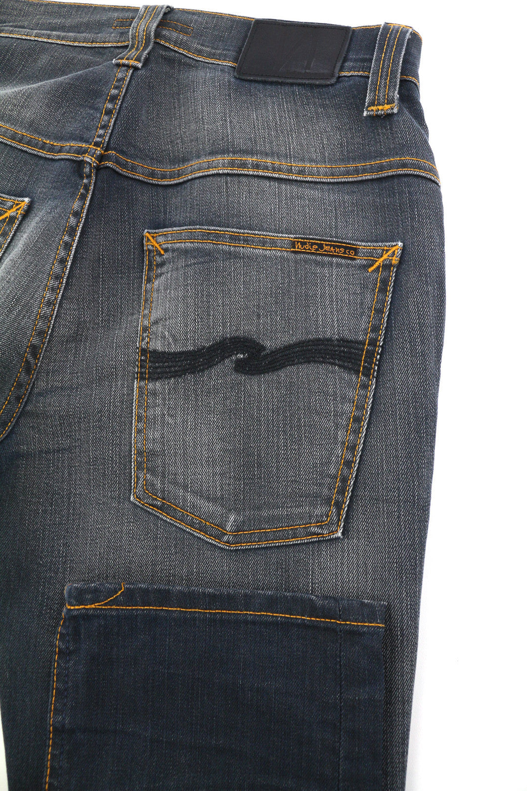 NUDIE JEANS ploni Finn vyriški džinsai W30/L32 pilki autentiški užtrauktukai su skalbtu tamsiu logotipu 