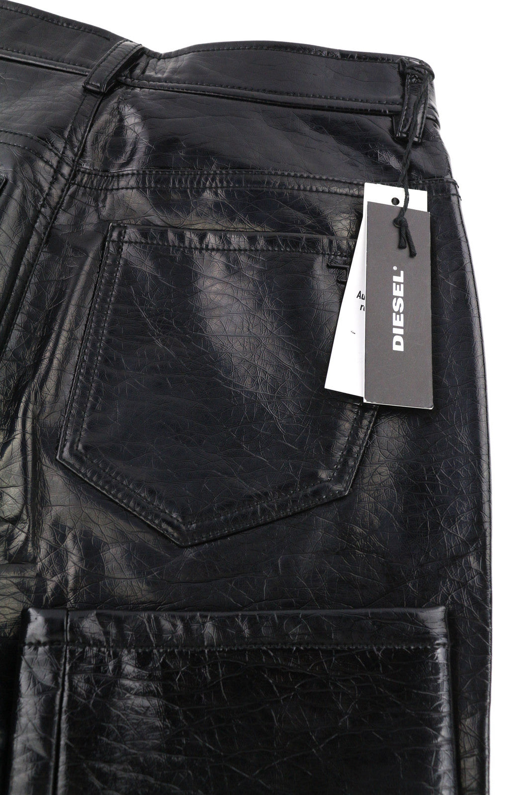 DIESEL P-Arcy moteriškos kelnės W26 juodos, dengtos, plonos, su blizgančiu užtrauktuku, RRP 225 € 