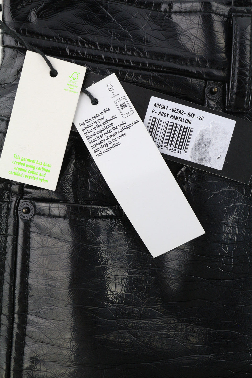 DIESEL P-Arcy moteriškos kelnės W26 juodos, dengtos, plonos, su blizgančiu užtrauktuku, RRP 225 € 