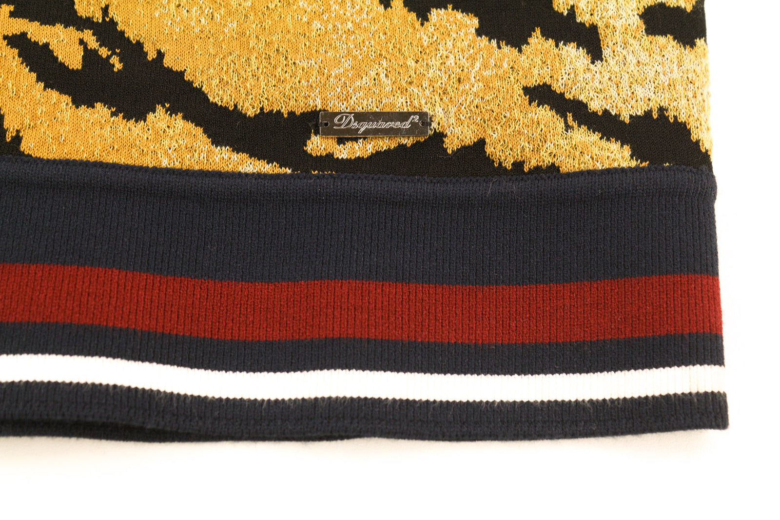 DSQUARED2 moteriška suknelė S geltonai ruda gyvūnų rašto trumpomis rankovėmis su apykakle 