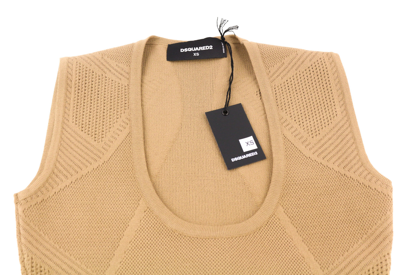 DSQUARED2 moteriška suknelė XS, gelsvai ruda, be rankovių, ilga, prie kūno priglundanti, surišama šonuose. 