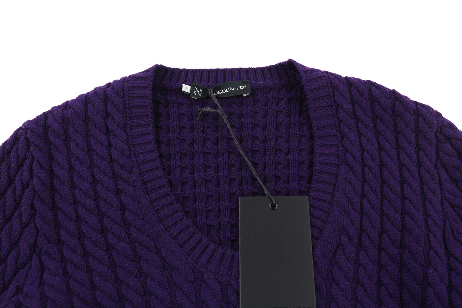 DSQUARED2 moteriškas megztinis S dydžio violetinis ilgomis rankovėmis, vilnos ir medvilnės mišinio 