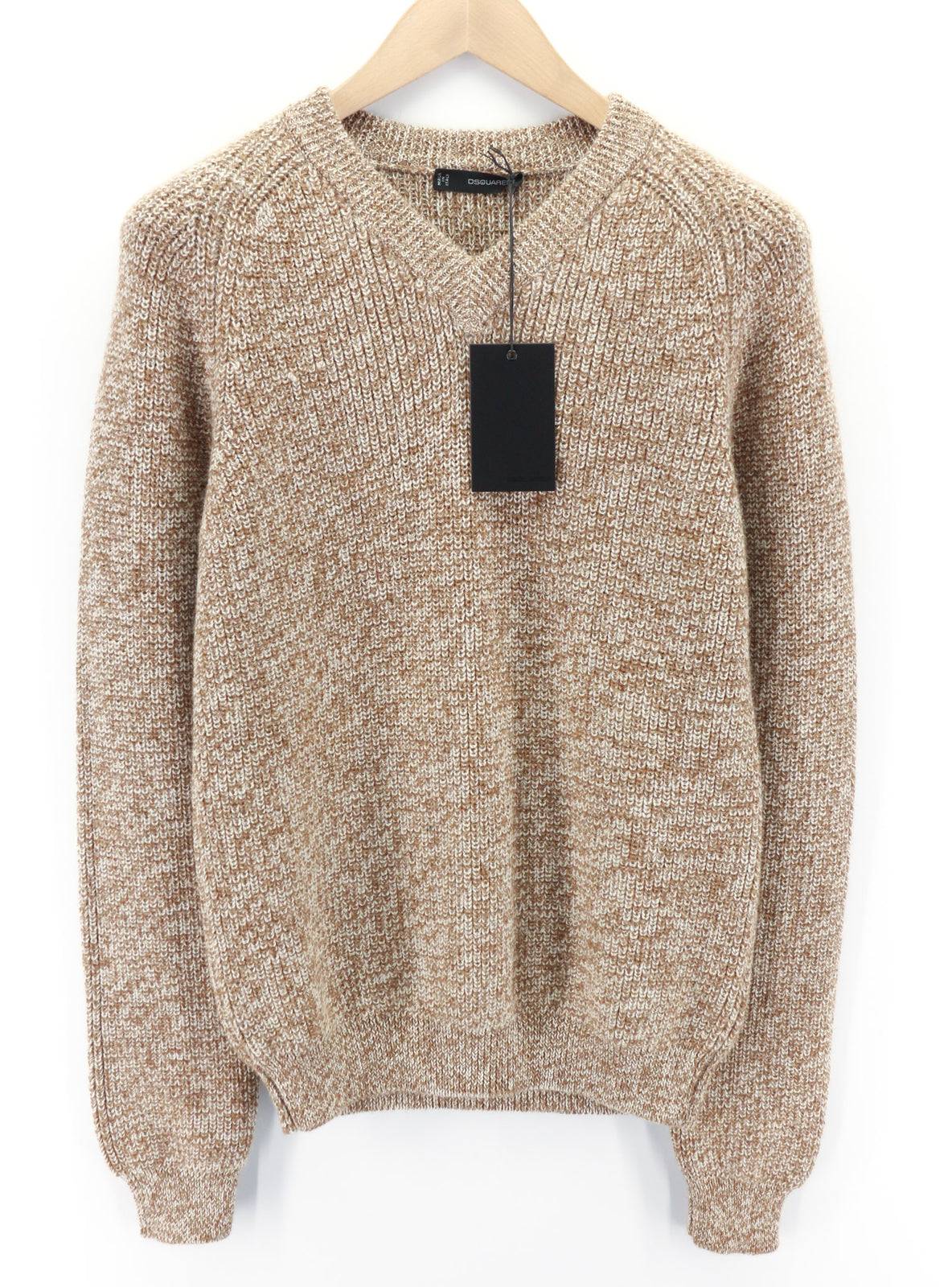 DSQUARED2 moteriškas megztinis ~S rudas grynos vilnos megztinis ilgomis rankovėmis su V formos iškirpte 