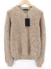 DSQUARED2 moteriškas megztinis ~S rudas grynos vilnos megztinis ilgomis rankovėmis su V formos iškirpte 