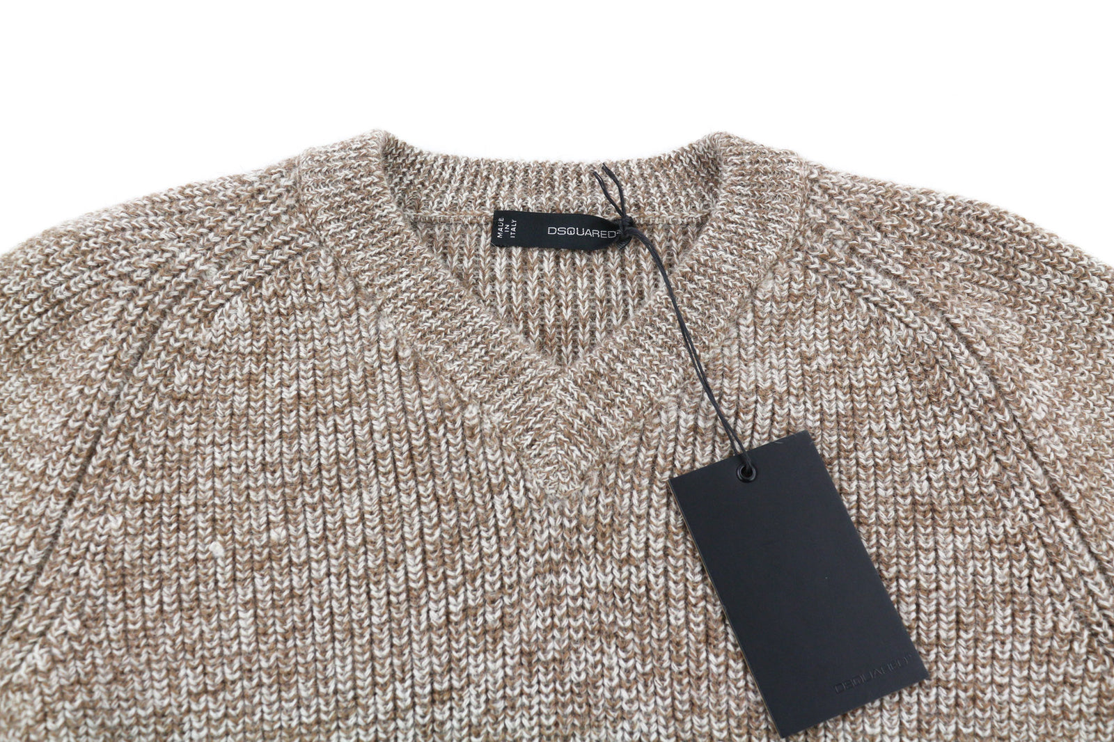 DSQUARED2 moteriškas megztinis ~S rudas grynos vilnos megztinis ilgomis rankovėmis su V formos iškirpte 