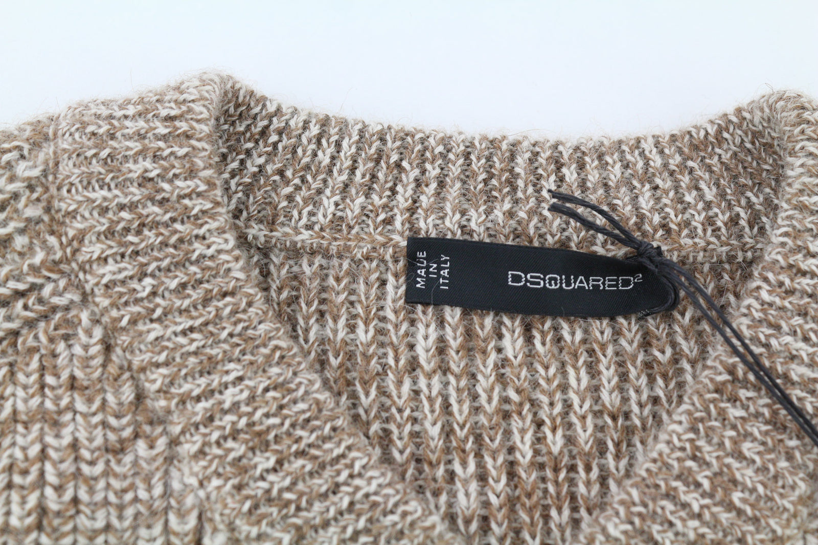 DSQUARED2 moteriškas megztinis ~S rudas grynos vilnos megztinis ilgomis rankovėmis su V formos iškirpte 