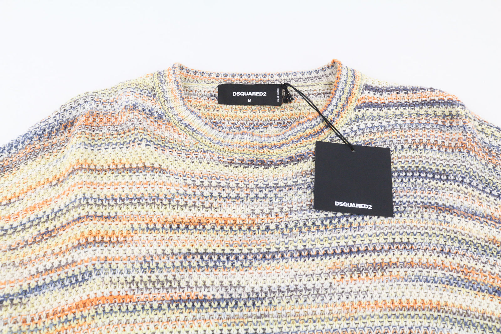 DSQUARED2 moteriškas megztinis M dydžio, įvairiaspalvis, grynos medvilnės megztinis ilgomis rankovėmis 