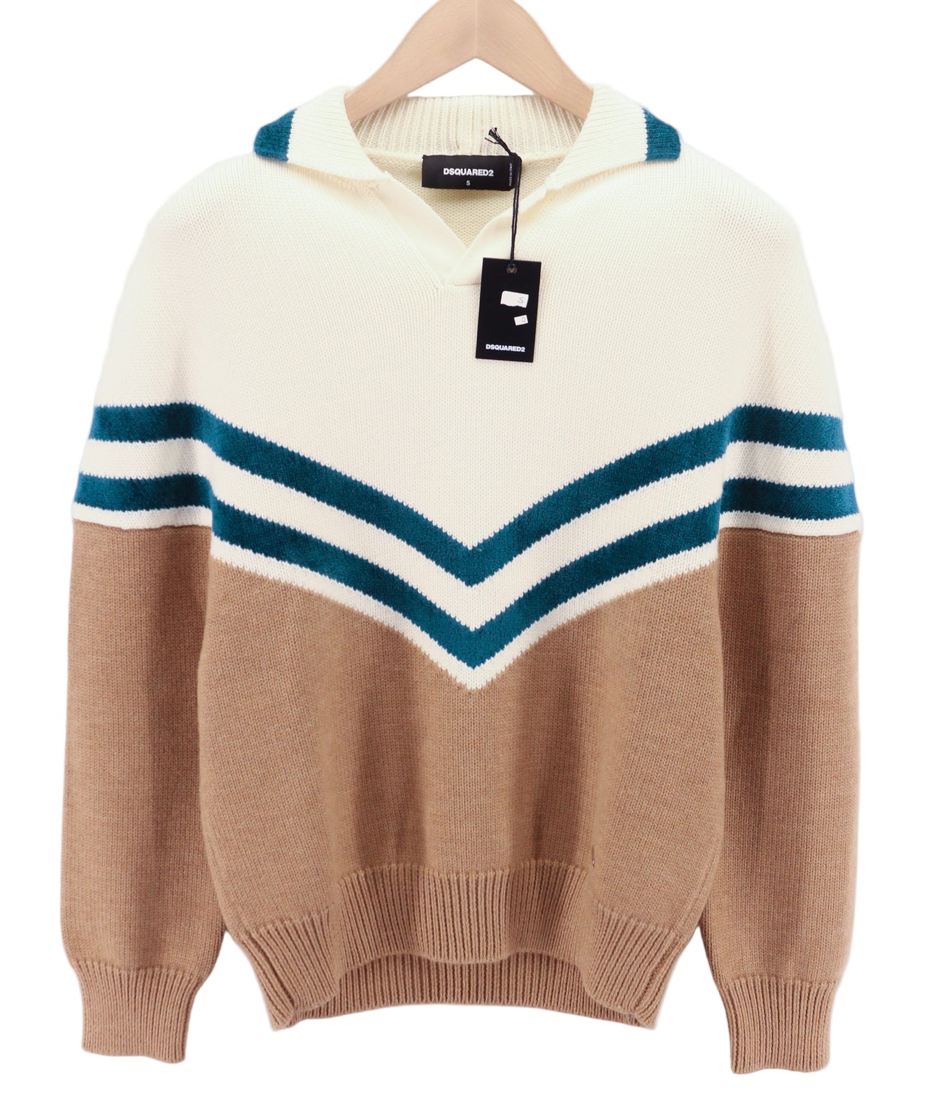 DSQUARED2 moteriškas megztinis M rudas vilnos mišinio polo marškinėliai ilgomis rankovėmis su apykakle 