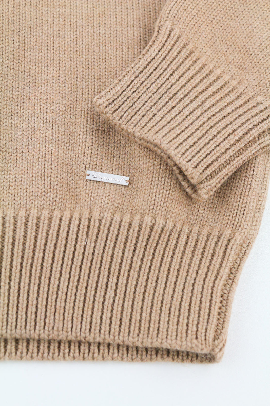 DSQUARED2 moteriškas megztinis M rudas vilnos mišinio polo marškinėliai ilgomis rankovėmis su apykakle 