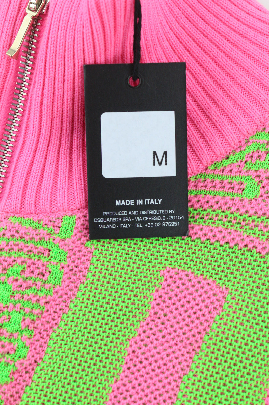 DSQUARED2 moteriškas megztinis M dydžio rožinis žalias su užtrauktuku raštuotas megztas vilnos mišinio audinys 