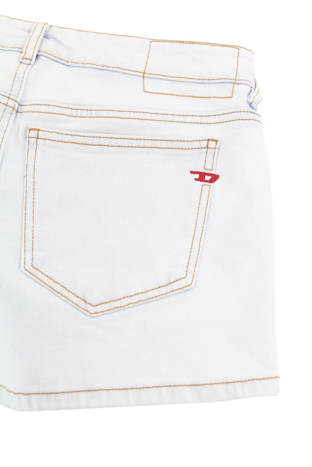 DIESEL De-Lyla 09C06 moteriški šortai W26 šviesiai mėlyni džinsiniai šortai su užtrauktuku ir logotipu, laisvalaikio stiliaus. 