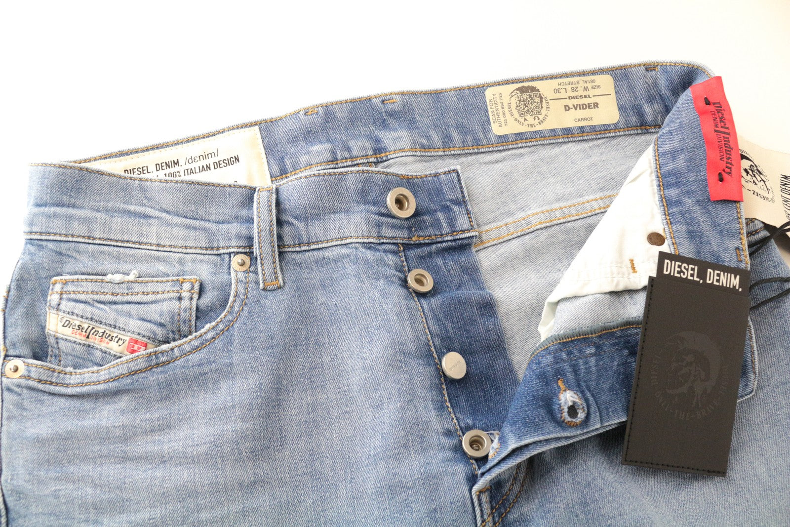 DIESEL D-Vider 081AL W28 L30 vyriški mėlyni morkų kirpimo tamprūs lengvi džinsai 