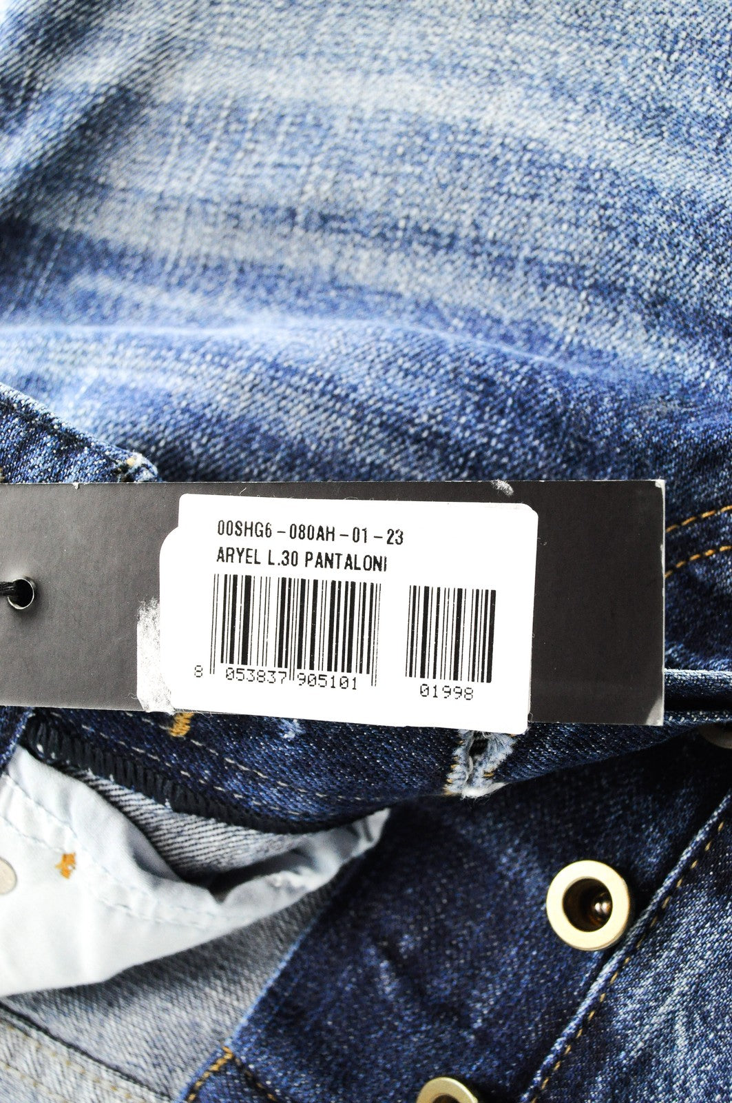 DIESEL Aryel 080AH moteriški džinsai W23 L30 plėšyti mėlyni sendinto audinio tiesūs 