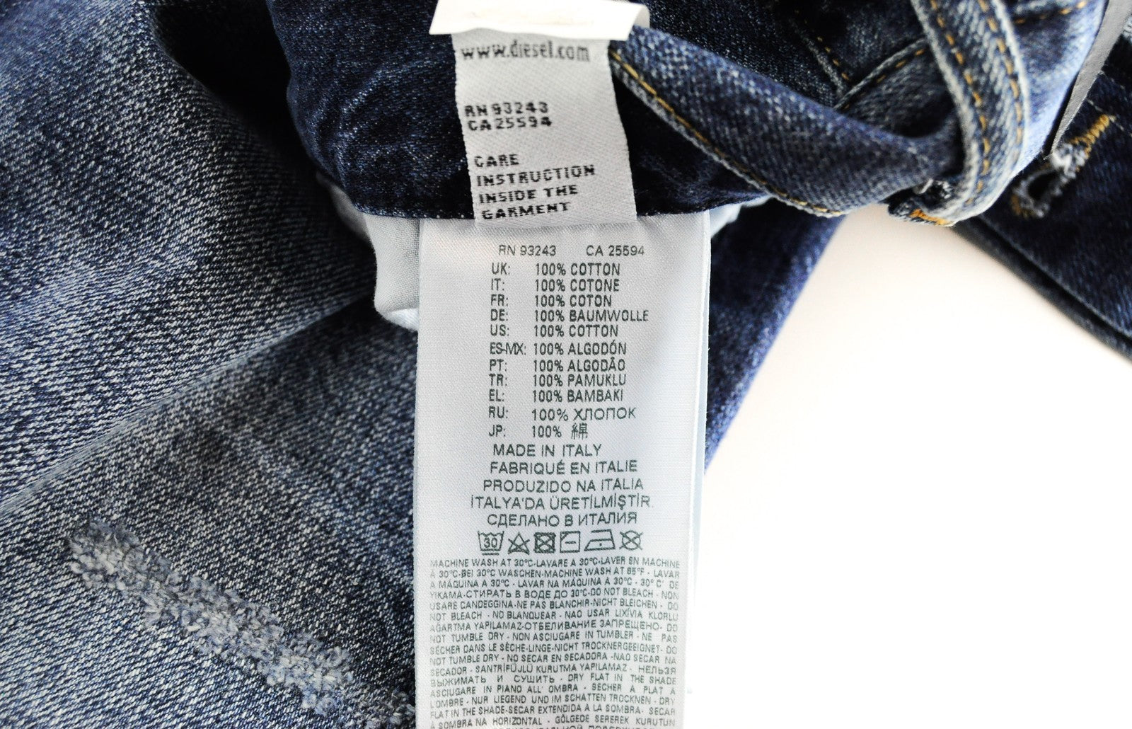 DIESEL Aryel 080AH moteriški džinsai W23 L30 plėšyti mėlyni sendinto audinio tiesūs 