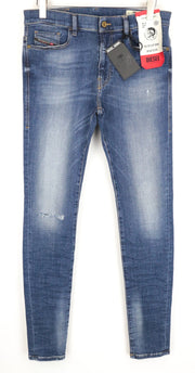 DIESEL D-Amny 086AV W31 L32 vyriški vidutinio mėlynumo aptempti plėšyti akmeninio dažymo džinsai 