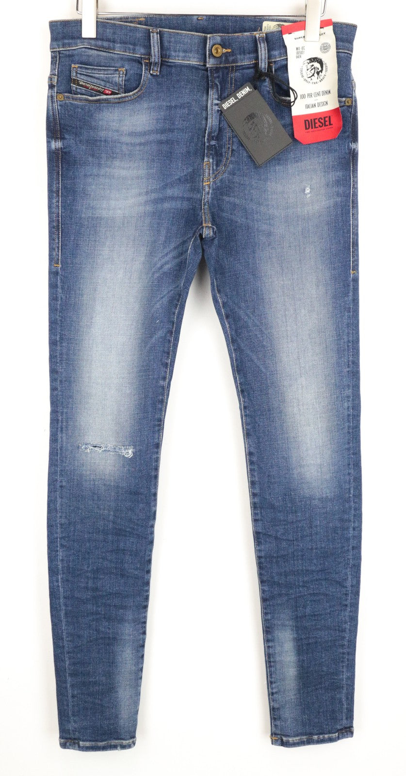 DIESEL D-Amny 086AV W31 L32 vyriški vidutinio mėlynumo aptempti plėšyti akmeninio dažymo džinsai 