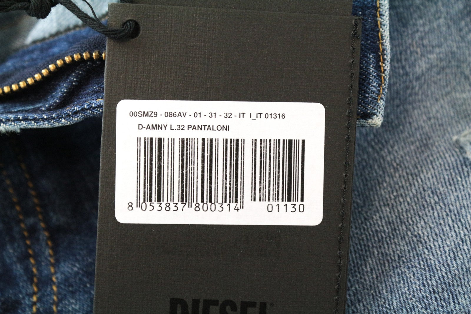 DIESEL D-Amny 086AV W31 L32 vyriški vidutinio mėlynumo aptempti plėšyti akmeninio dažymo džinsai 