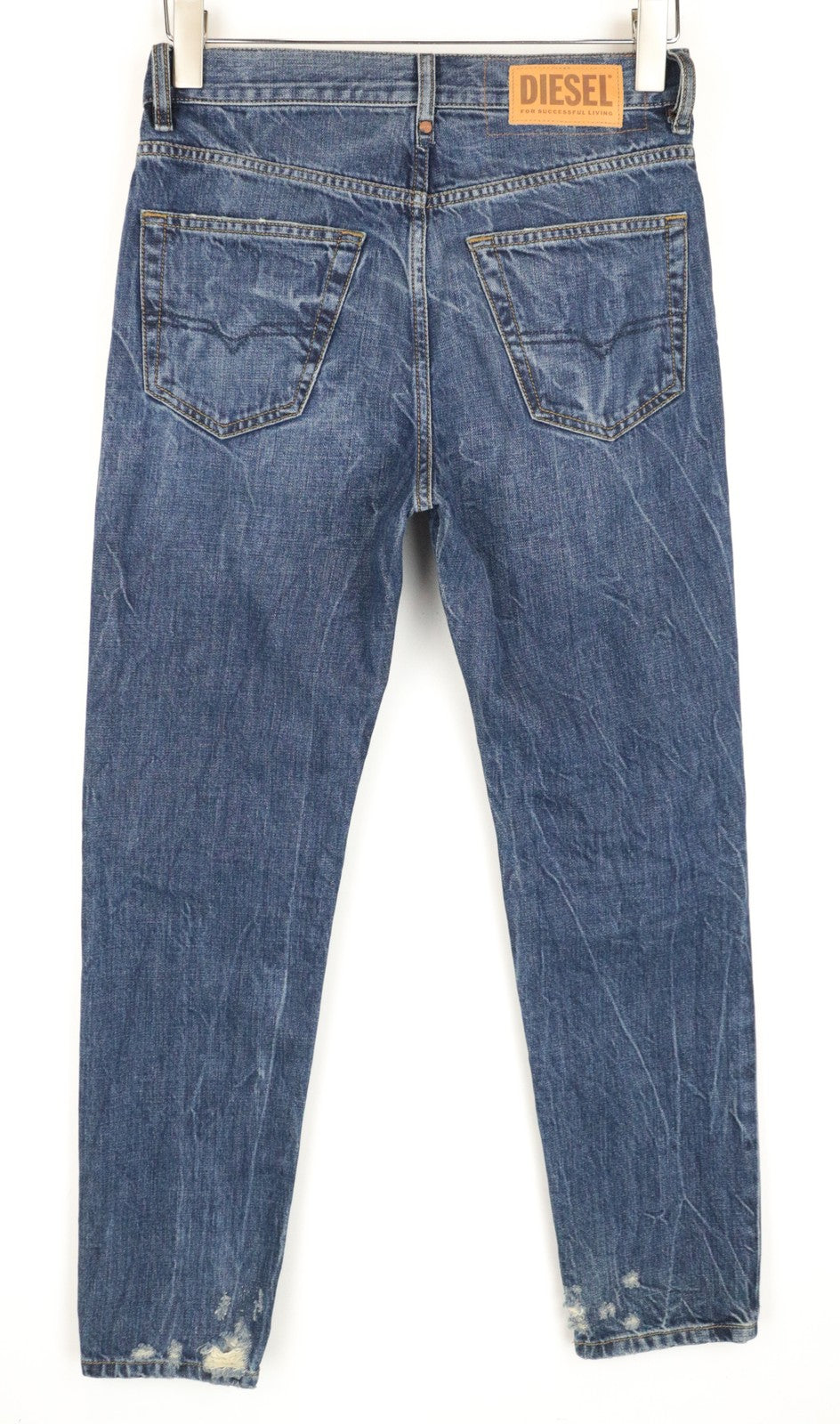 DIESEL Mharky 080AG W27 L30 mėlyni plėšyti ploni vyriški džinsai be tamprių kirpimų 