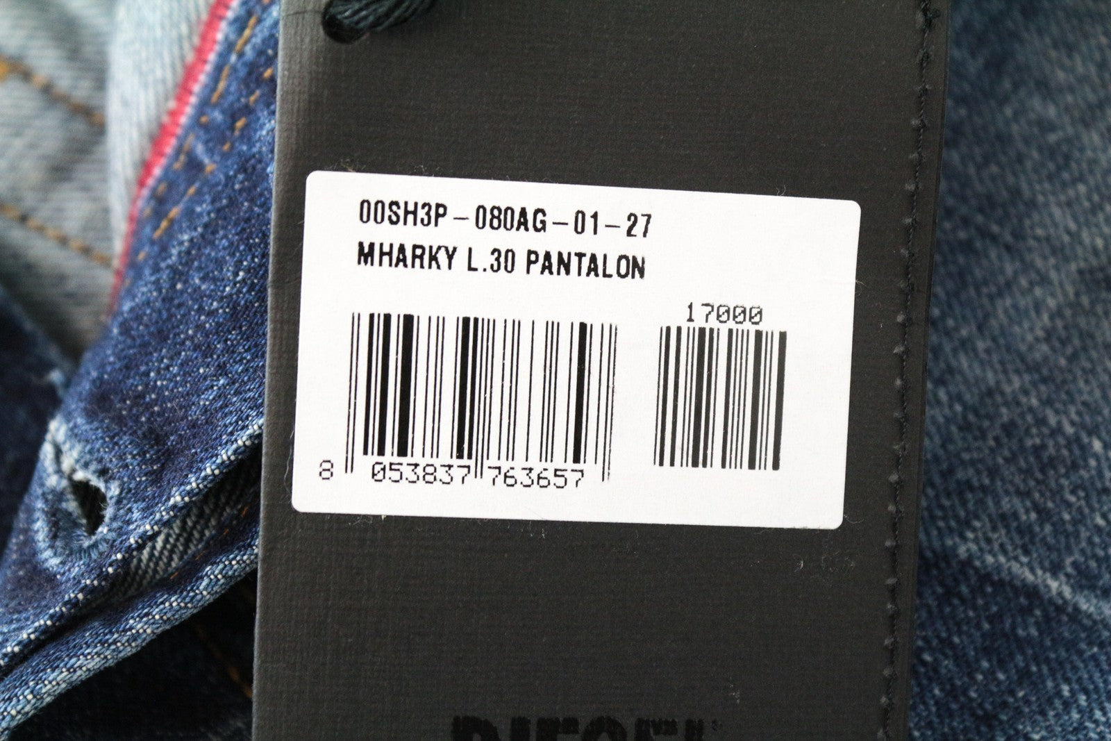 DIESEL Mharky 080AG W27 L30 mėlyni plėšyti ploni vyriški džinsai be tamprių kirpimų 