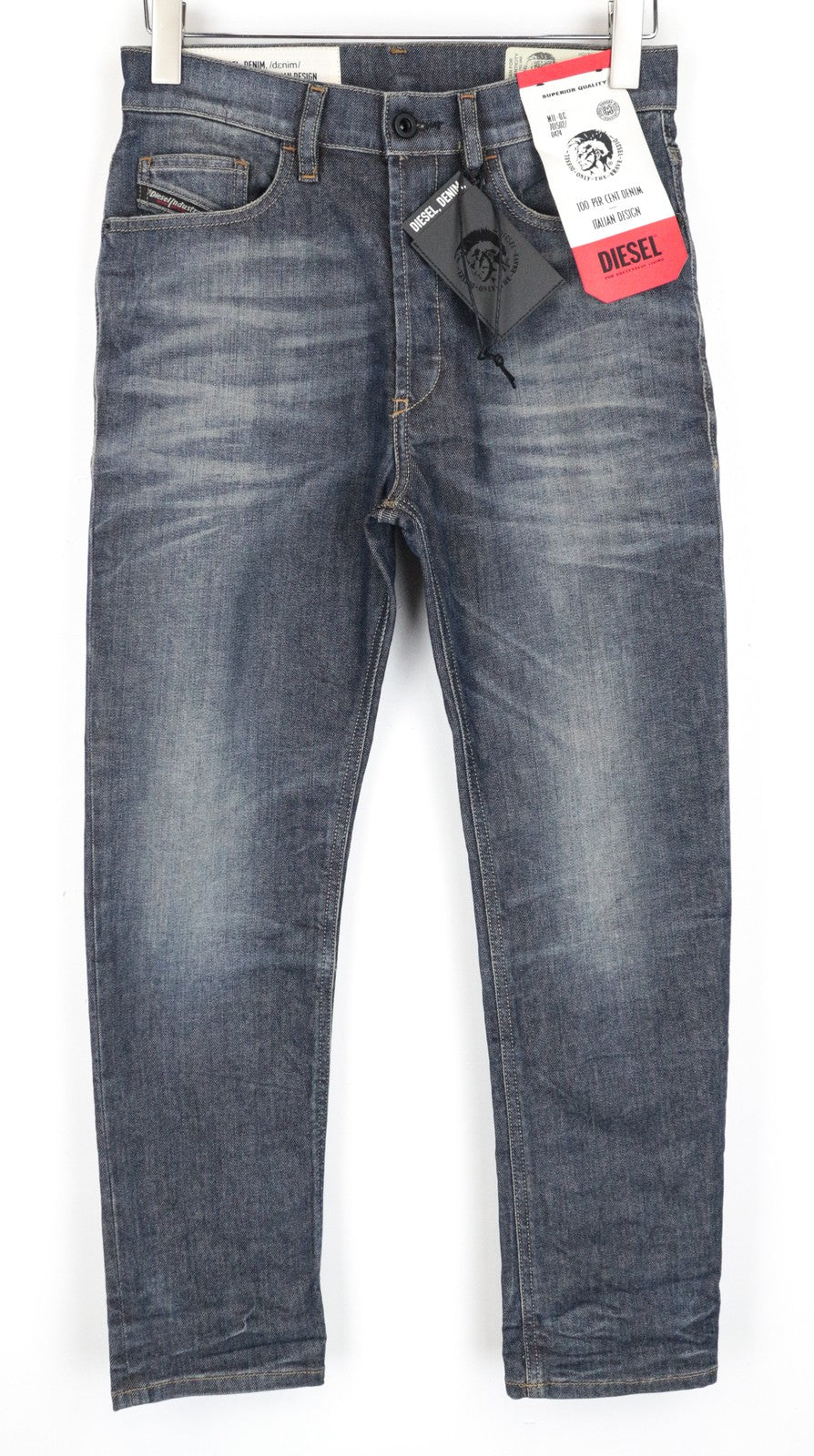 DIESEL D-Eetar 084ZU W27 L30 Carrot Fit tamprūs mėlyni džinsai su sagomis priekyje vyrams 