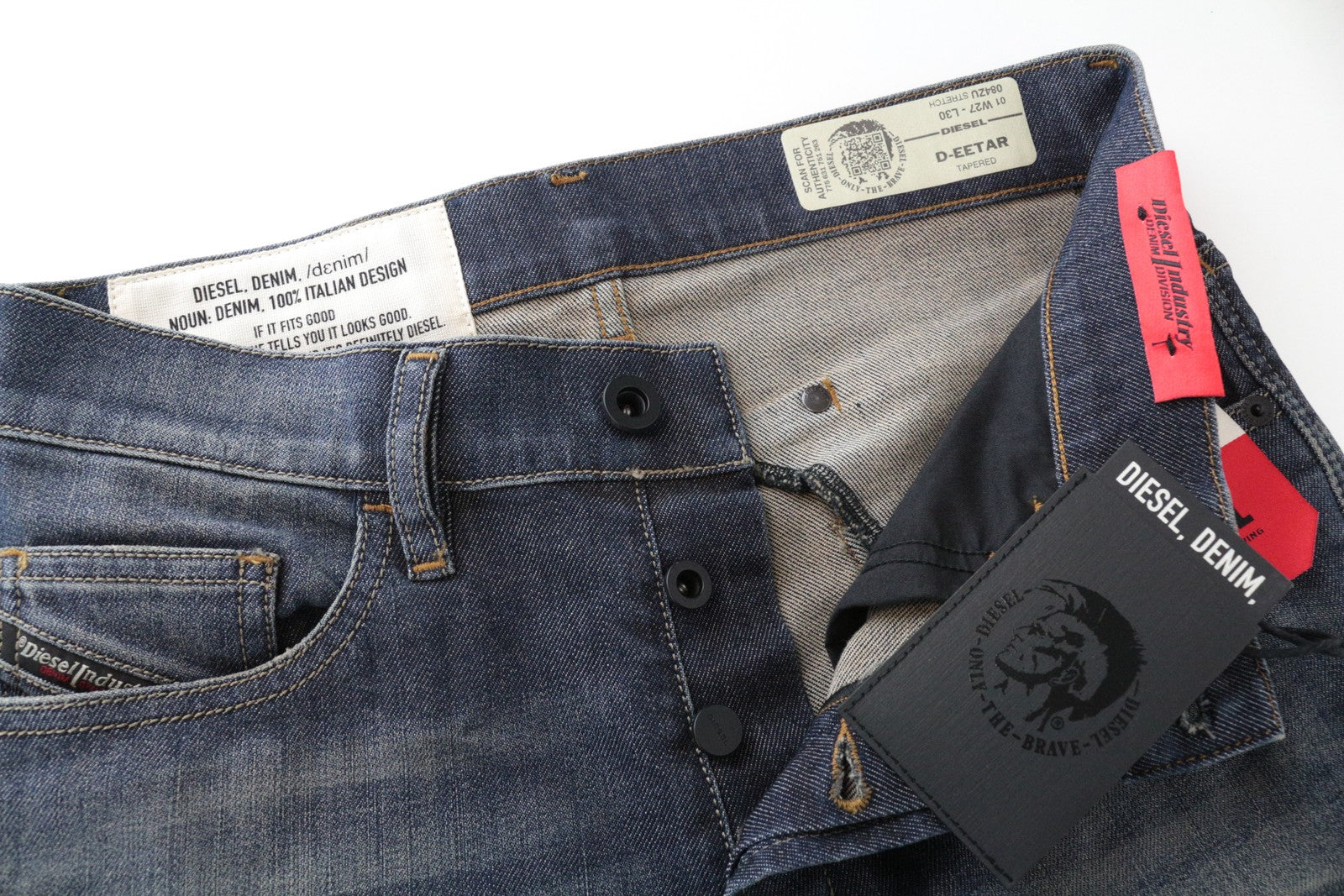 DIESEL D-Eetar 084ZU W27 L30 Carrot Fit tamprūs mėlyni džinsai su sagomis priekyje vyrams 