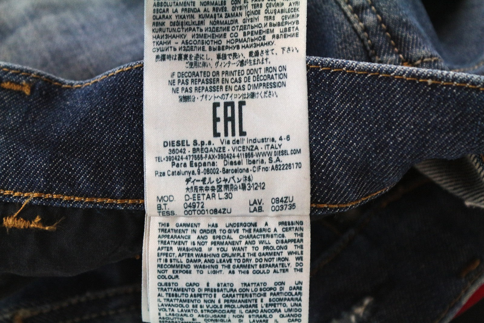 DIESEL D-Eetar 084ZU W27 L30 Carrot Fit tamprūs mėlyni džinsai su sagomis priekyje vyrams 