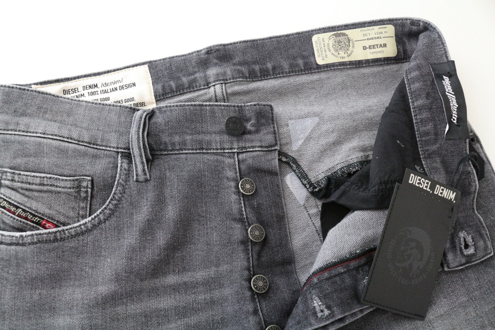 DIESEL D-Eetar 0890F W31 L30 pilki morkų rašto tamprūs džinsai vyriški siaurėjantys plėšyti džinsai 