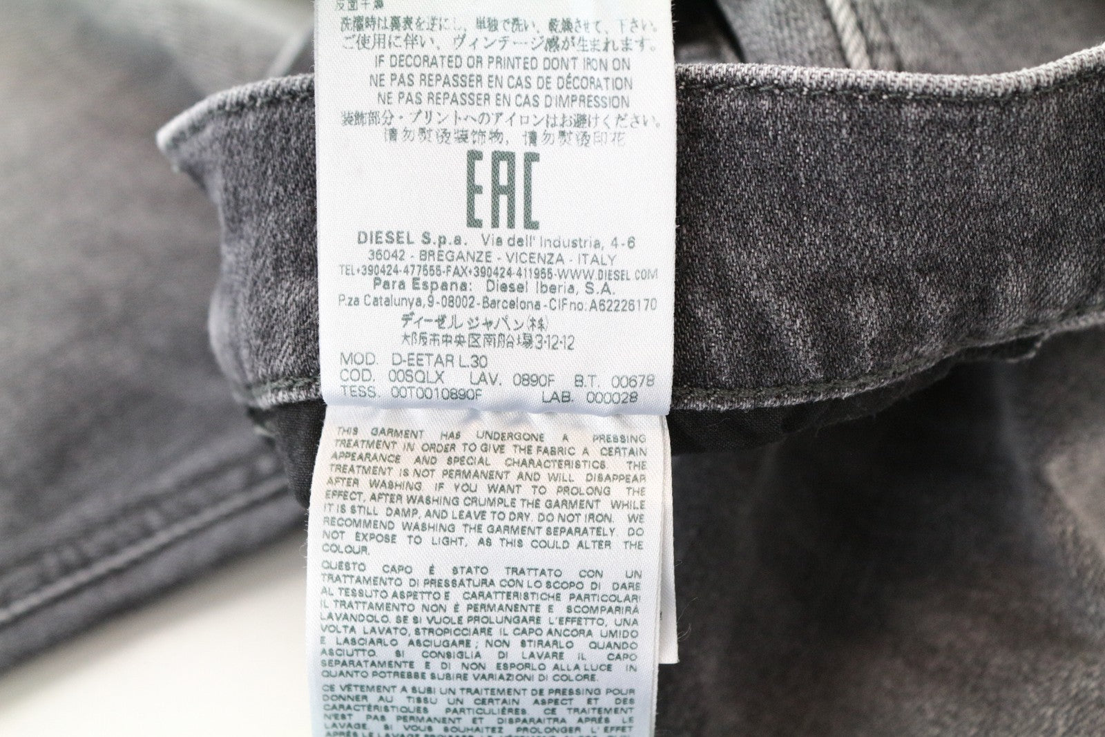 DIESEL D-Eetar 0890F W31 L30 pilki morkų rašto tamprūs džinsai vyriški siaurėjantys plėšyti džinsai 