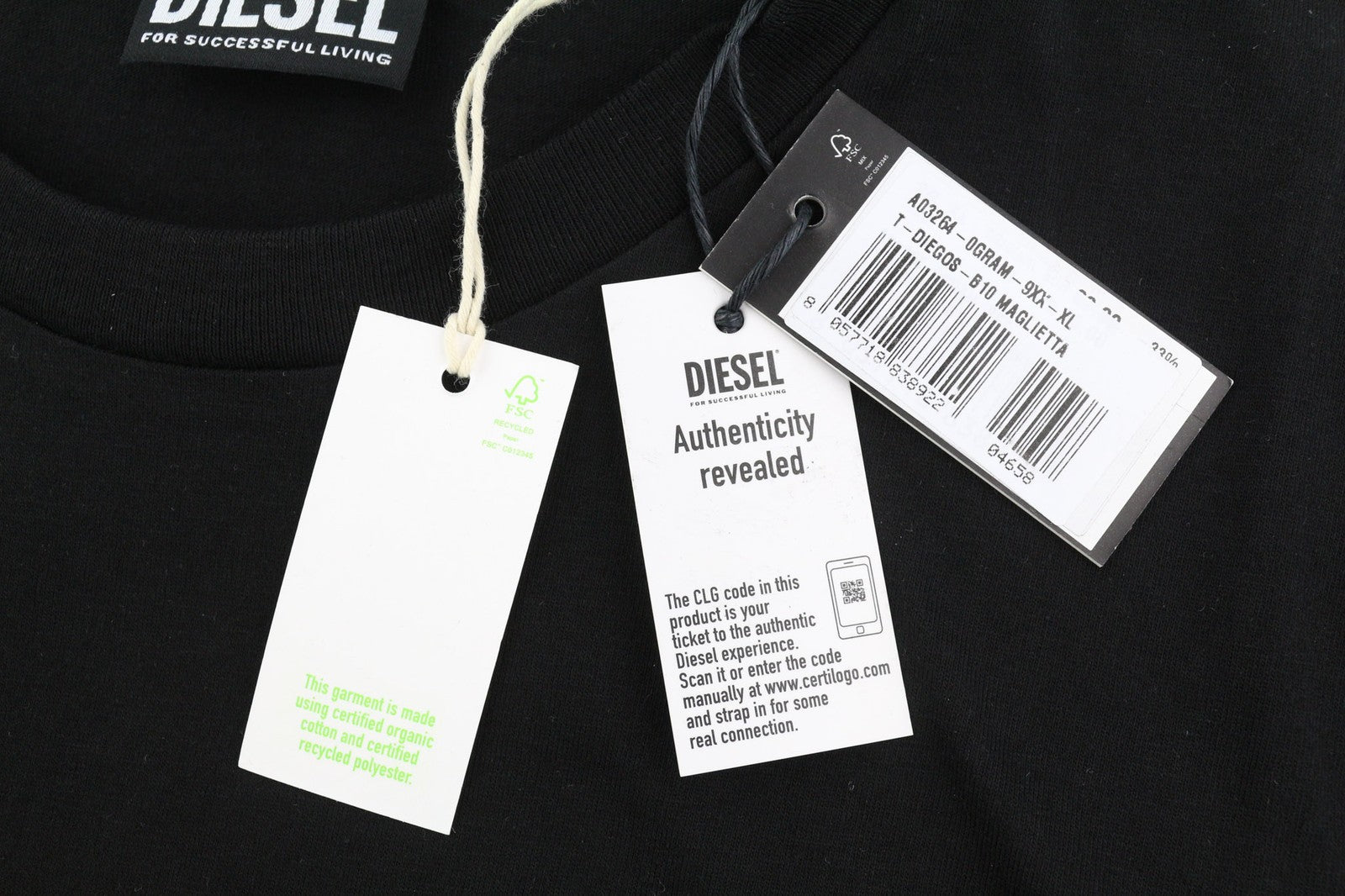 DIESEL T-Diegos-B10 vyriški marškinėliai, XL dydžio, juodi, trumpomis rankovėmis, apvalia apykakle, trikotažo spalvos 