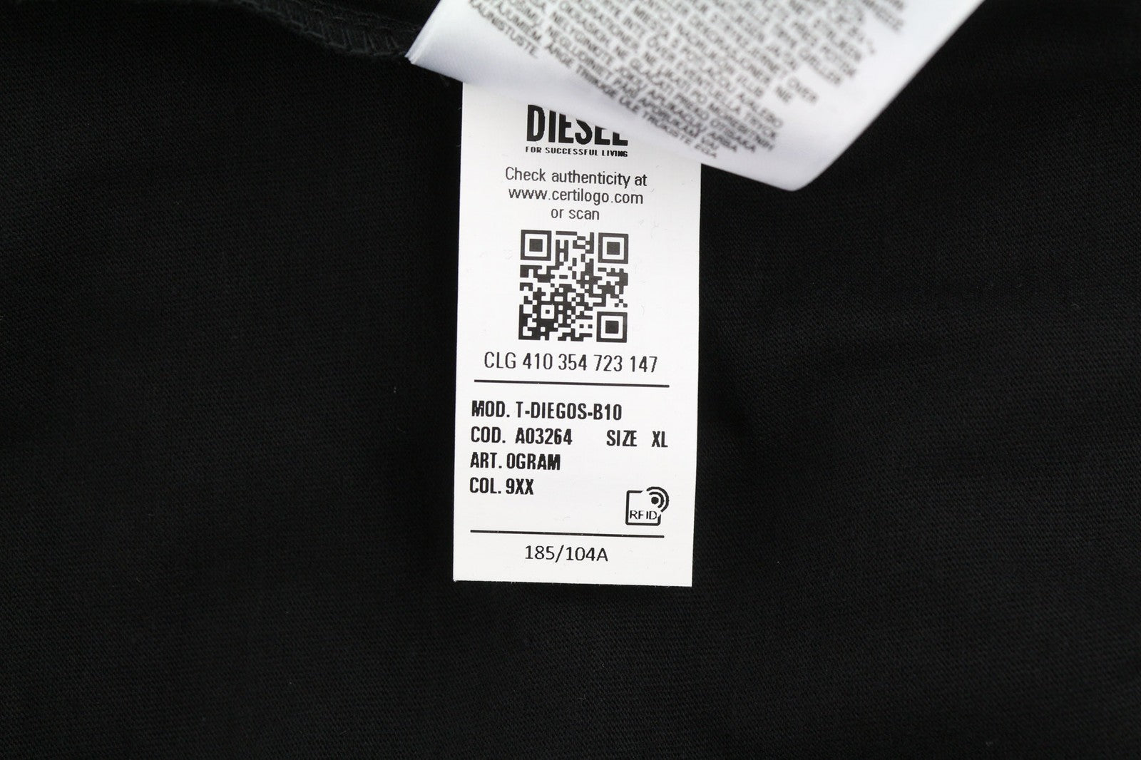 DIESEL T-Diegos-B10 vyriški marškinėliai, XL dydžio, juodi, trumpomis rankovėmis, apvalia apykakle, trikotažo spalvos 