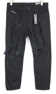 DIESEL Mharky 084WR W31 L30 vyriški netempiami juodi ploni, plėšyti džinsai 