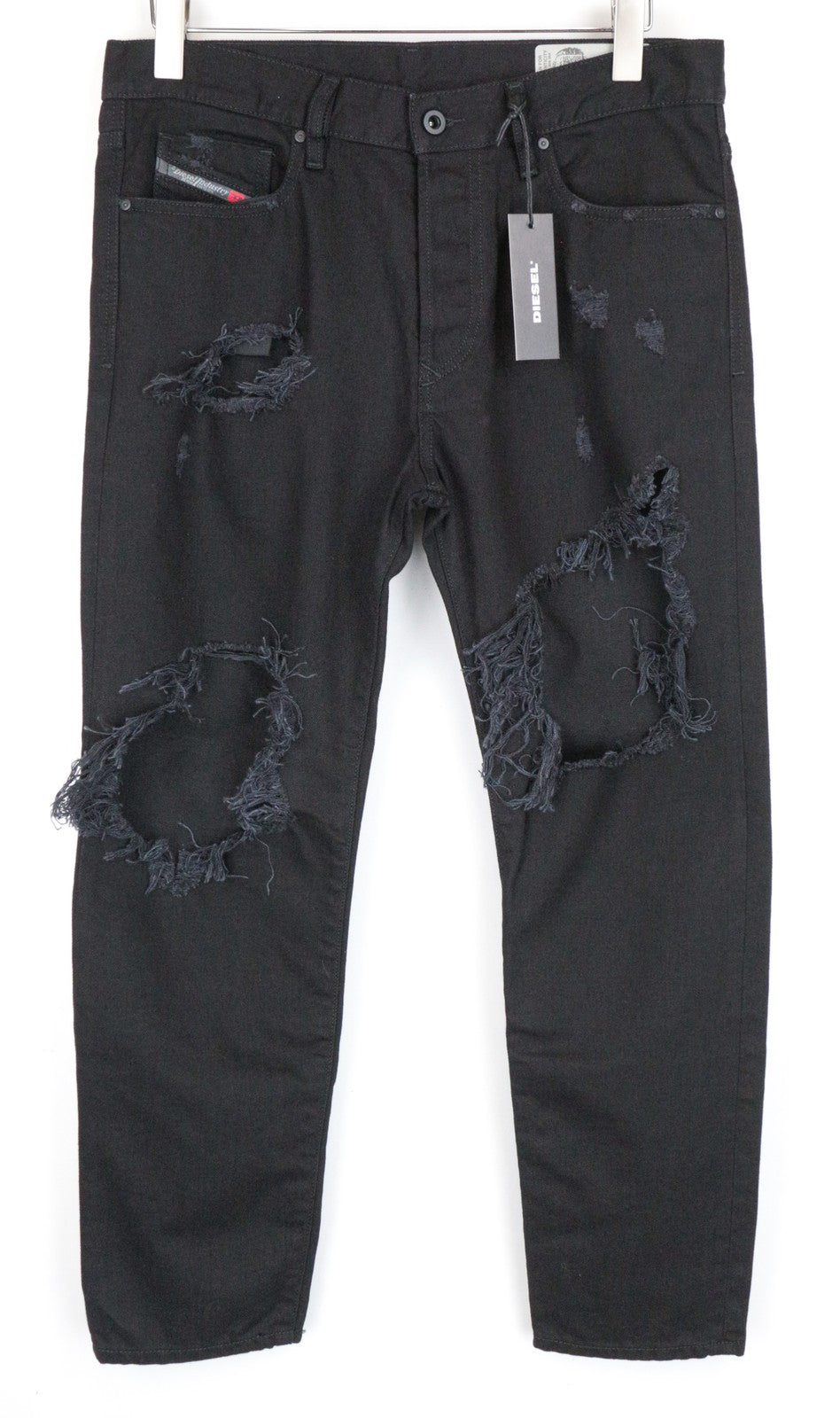 DIESEL Mharky 084WR W31 L30 vyriški netempiami juodi ploni, plėšyti džinsai 
