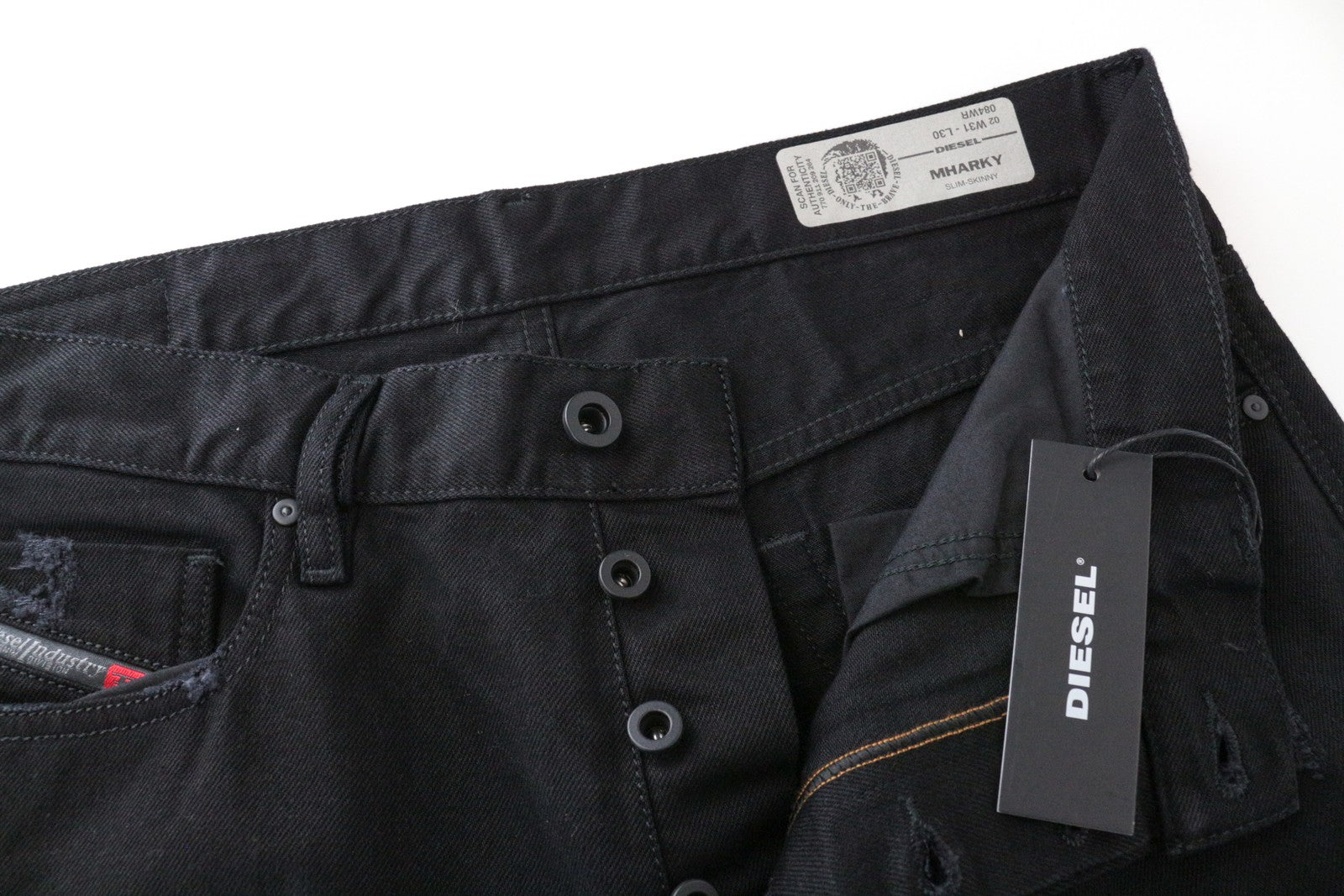 DIESEL Mharky 084WR W31 L30 vyriški netempiami juodi ploni, plėšyti džinsai 