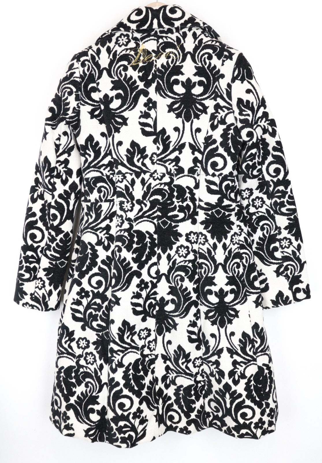 DESIGUAL EU38 Damask Jacquard moteriškas baltas dizainerio paltas, dviejų spalvų 