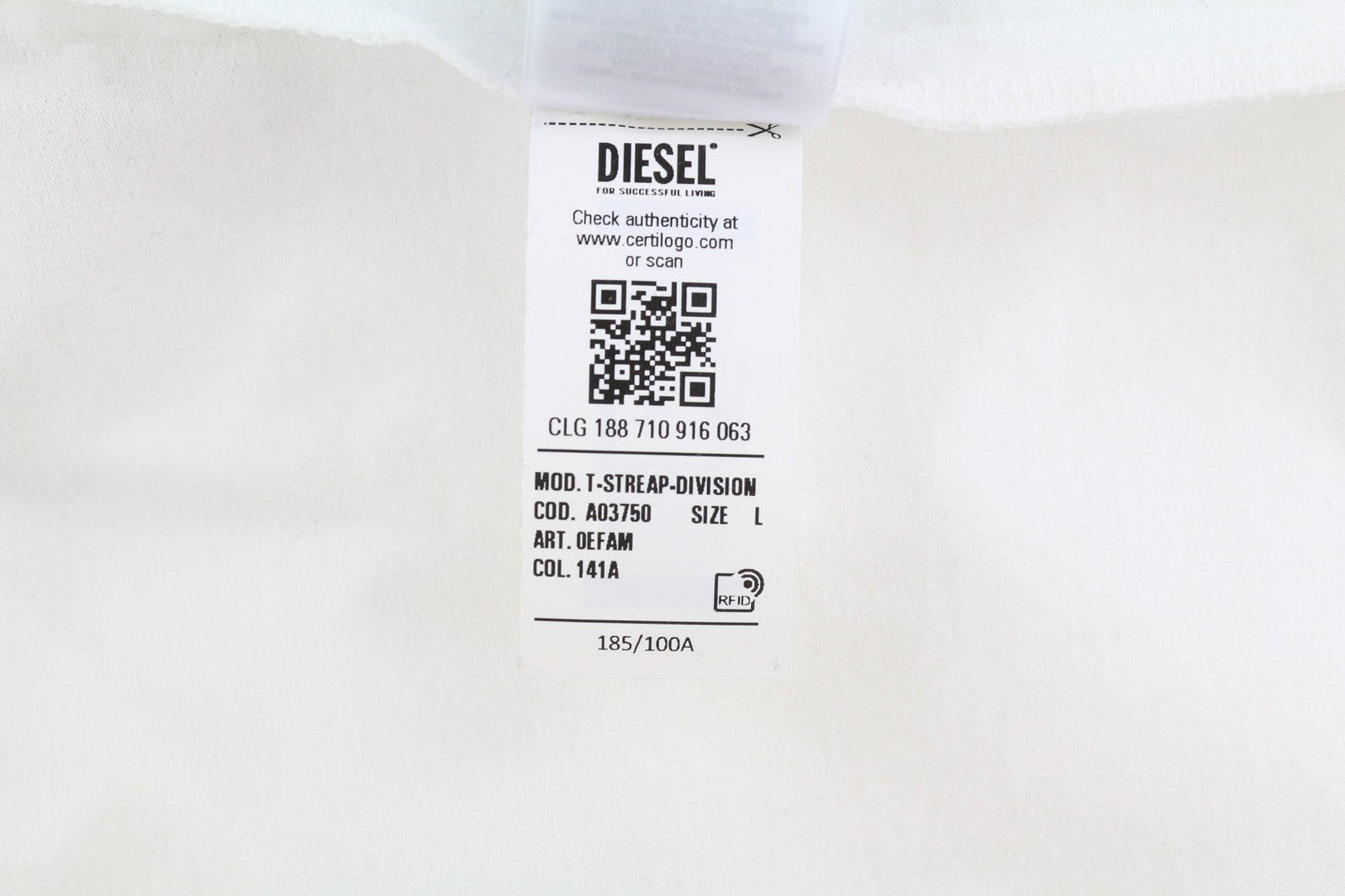 DIESEL T-Streap-Division Mens T-Shirt L Short Sleeve Crew White RRP€150