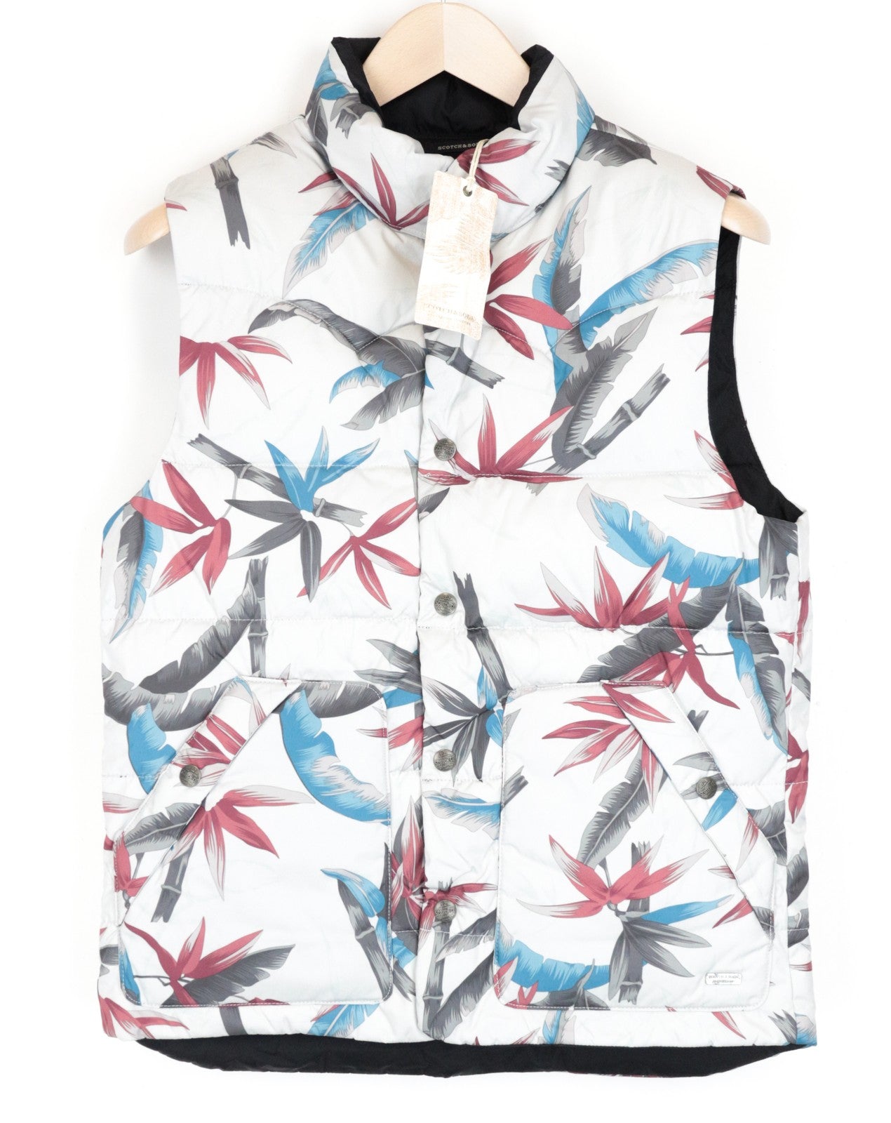 SCOTCH & SODA S Men's Waistcoat Floral Reversible Off-White Quilted Vest