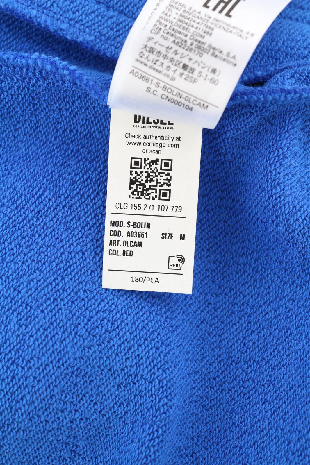 DIESEL S-Bolin vyriškas džemperis trumpomis rankovėmis, M dydžio, su sagomis ant kaklo, mėlynas, rekomenduojama kaina – 175 € 