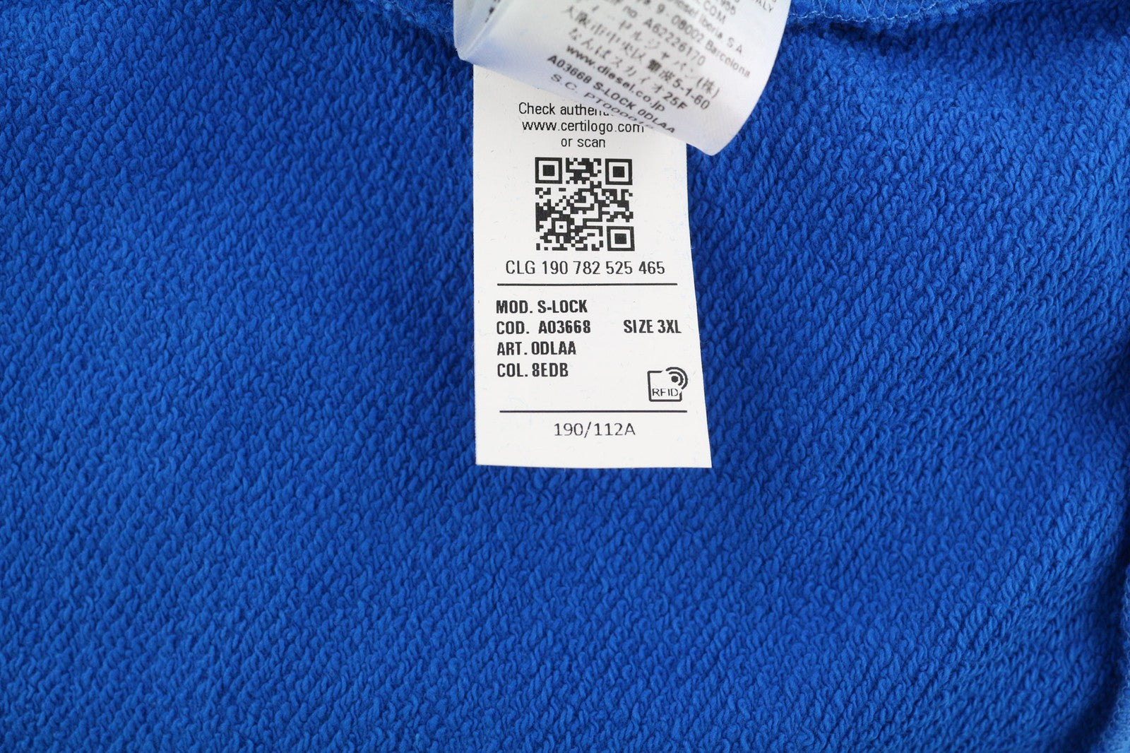 DIESEL S-Lock vyriškas džemperis, mėlynas, su užtrauktuku ir aukštomis kaklo kišenėmis, be pamušalo. 