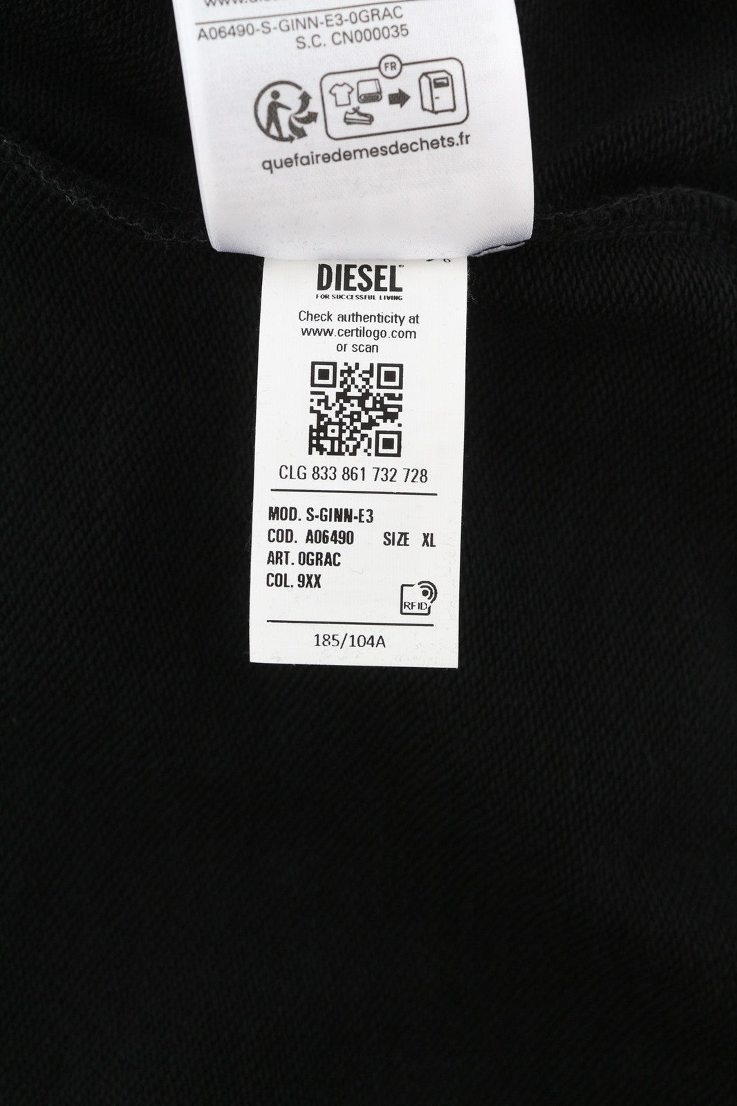 DIESEL S-Ginn-E3 vyriškas džemperis, XL dydžio, apvalios kaklo iškirptės, RRP – 150 €, ilgomis rankovėmis. 