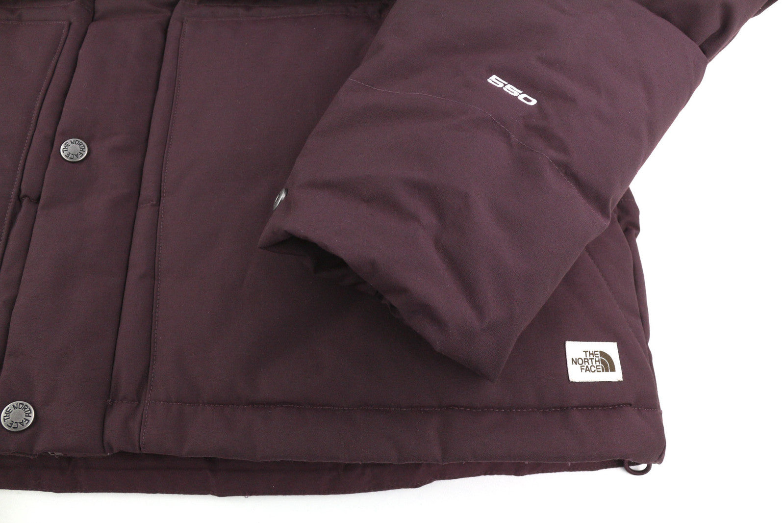 THE NORTH FACE Box Canyon moteriška striukė L 550 pūkinė, izoliuota, dygsniuota, bordo spalvos 