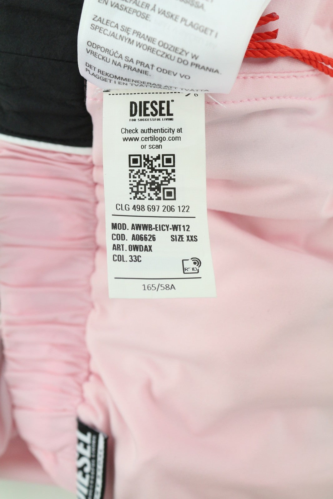 DIESEL Awwb-Eicy-Wt 12 moteriški šortai, 2XS, rožiniai, su elastingu juosmeniu, pamušalu ir logotipu, rekomenduojama kaina – 90 € 