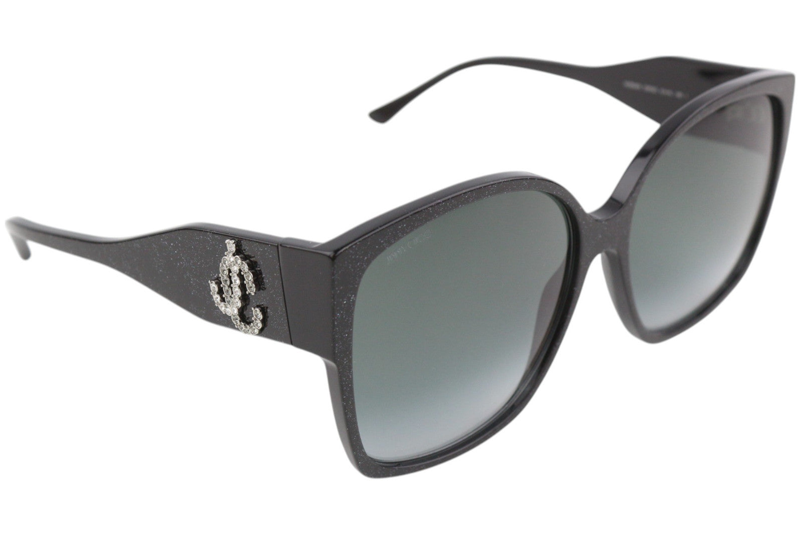 JIMMY CHOO Noemi/S moteriški akiniai nuo saulės su sidabriniais blizgučiais ir Swarovski kristalais, rekomenduojama kaina – 399 € 