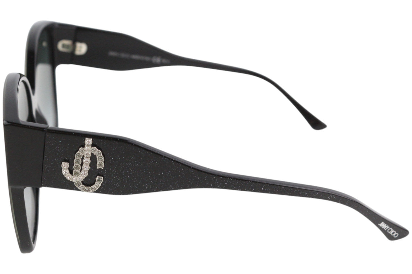 JIMMY CHOO Noemi/S moteriški akiniai nuo saulės su sidabriniais blizgučiais ir Swarovski kristalais, rekomenduojama kaina – 399 € 