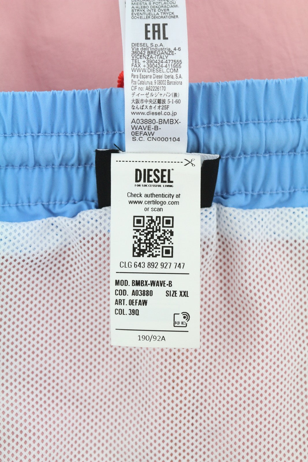 DIESEL Bmbx-Wave-B Men Swimwear 2XL Mesh Lined Drawstrings Waist Swimpool Beach