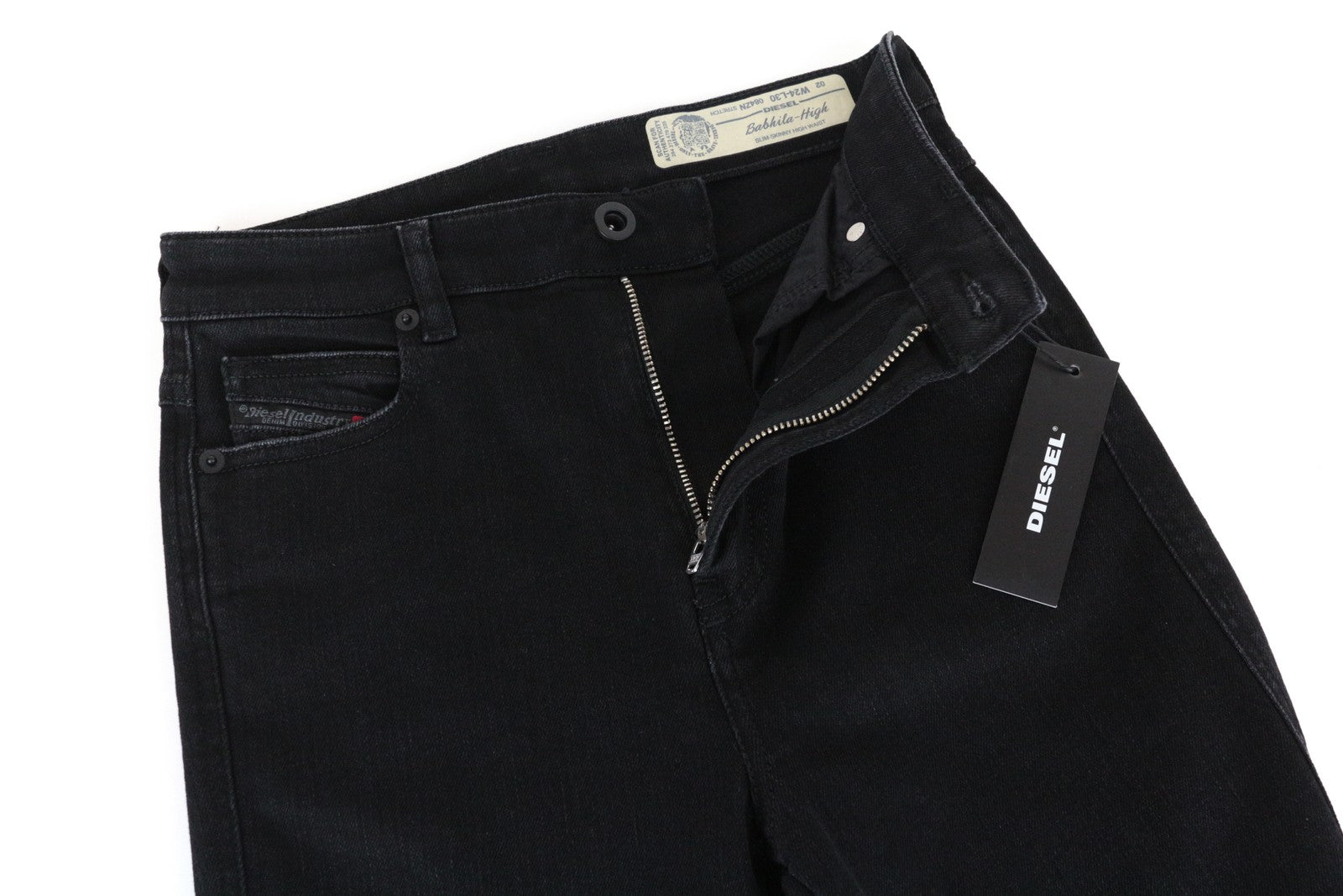 DIESEL Babhila-High 084ZN W24 L30 moteriški juodi tamprūs medvilniniai ploni aptempti džinsai 