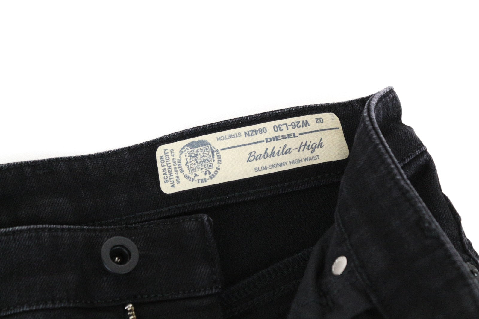 DIESEL Babhila-High 084ZN W26 L30 moteriški ploni, tamprūs, juodi, aptempti medvilniniai džinsai 