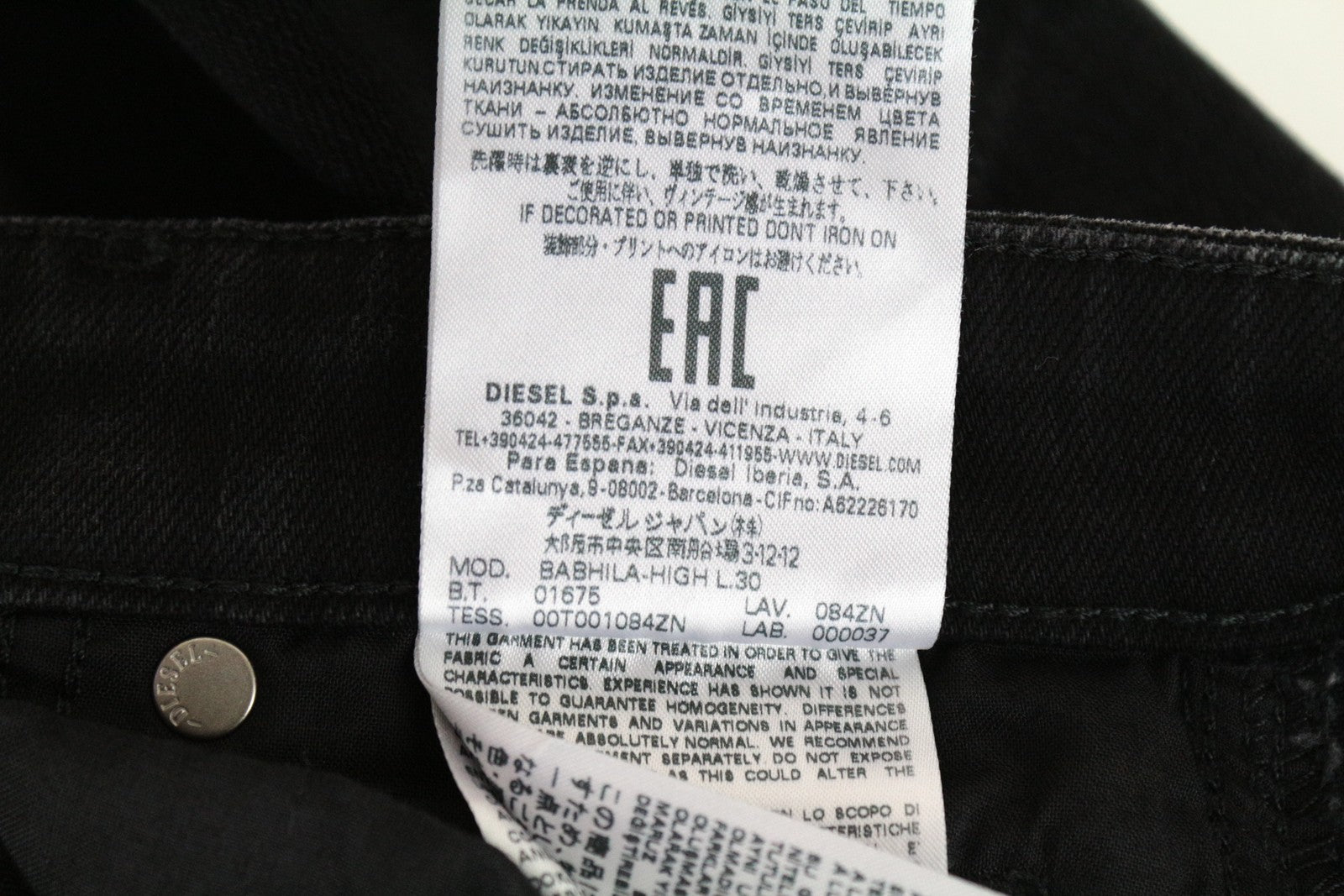 DIESEL Babhila-High 084ZN W26 L30 moteriški juodi ploni plėšyti aptempti džinsai 