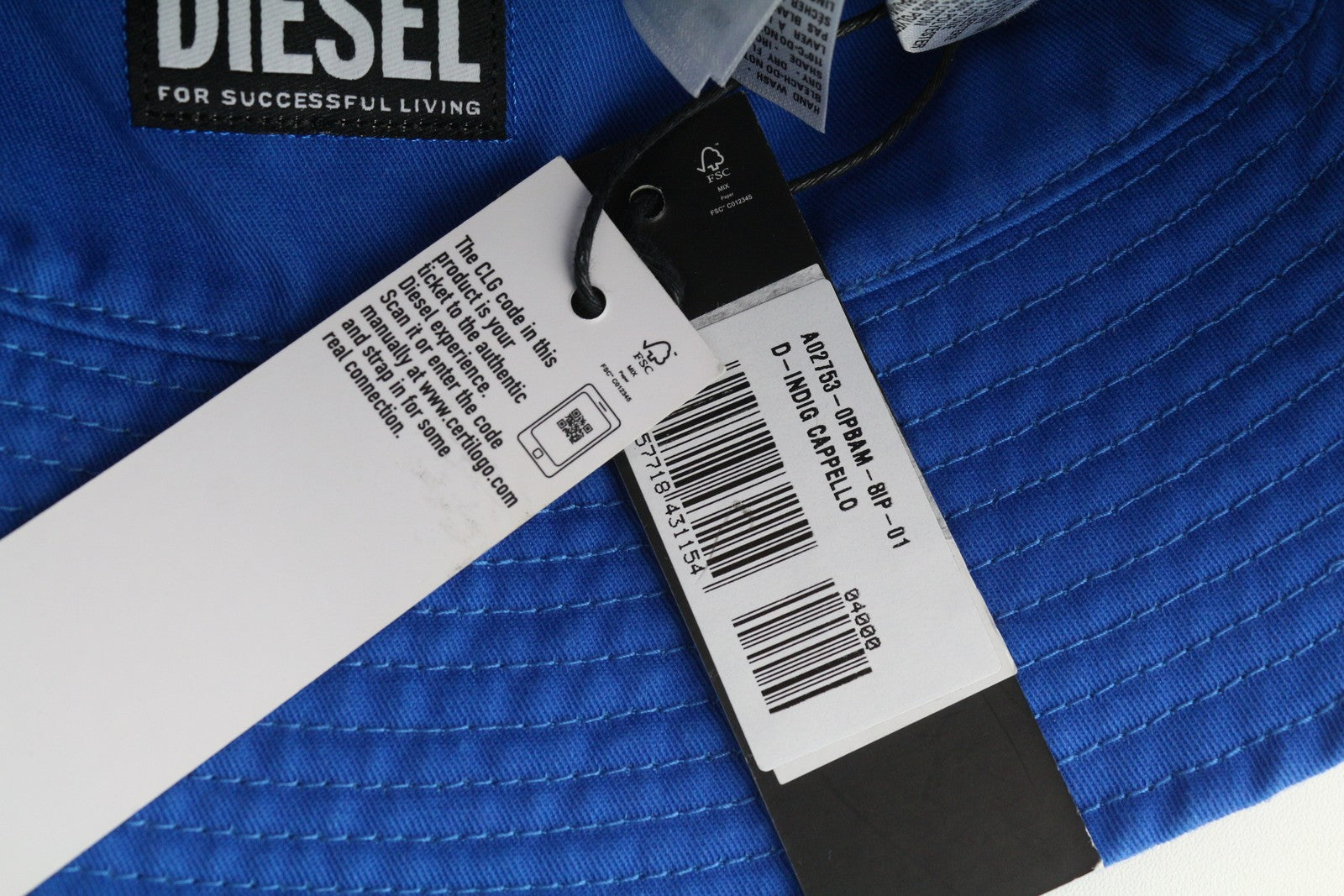 DIESEL D-Indig vyriška kepurė OS Blue Bucket All Seasons Casual Patch RRP100 