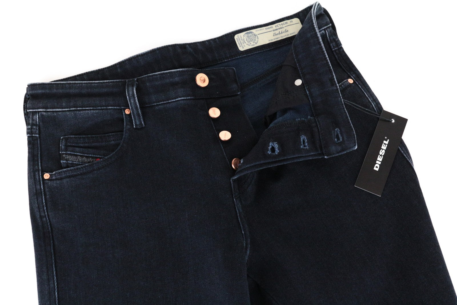 DIESEL Babhila 084NX W29 L34 moteriški tamprūs, aptempti džinsai tamsiai mėlyni 