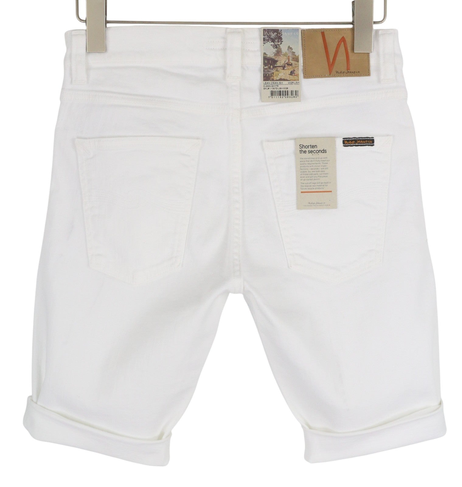 NUDIE JEANS Lean Dean Men Shorts W28 Denim White Zipper Cotton Turn-Up Pockets